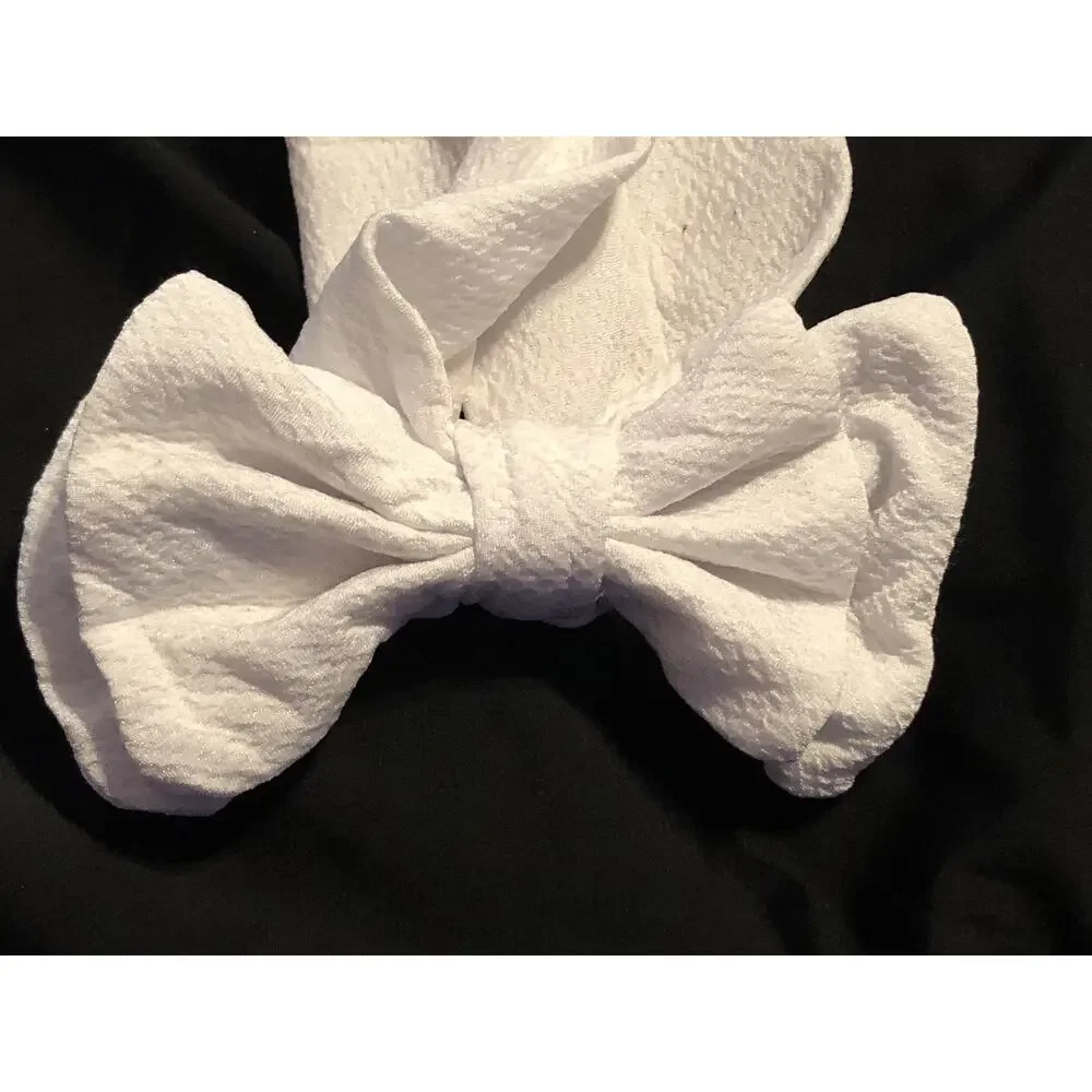 New White Infant Toddler Cloth Head Wrap Headband With Big Bow